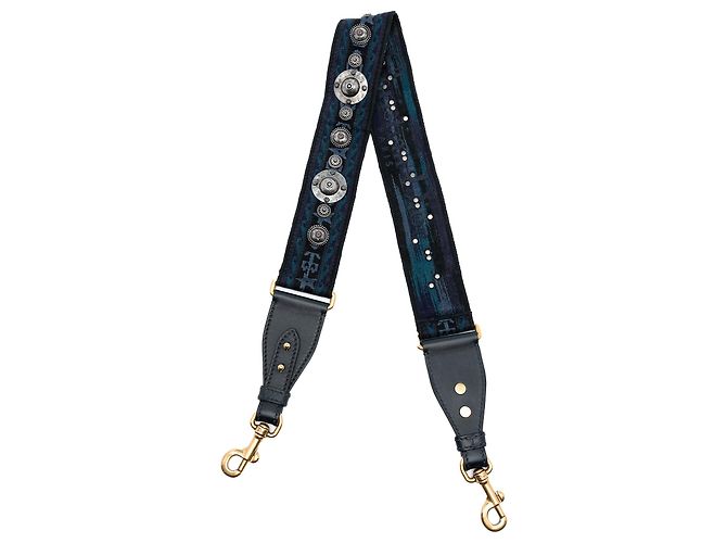 Alça de bolsa bordada em lona azul com tachas Dior Azul marinho