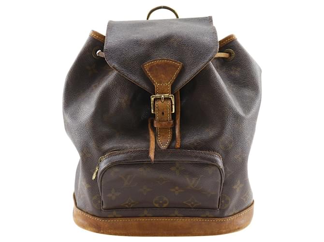 Louis Vuitton Montsouris MM Backpack Brown Patent leather Cloth  ref.2638317
