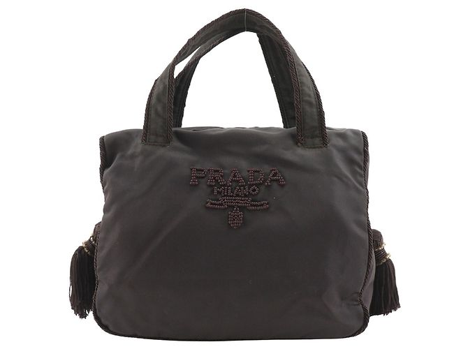 Sac à main logo perlé Prada B3763 Marron