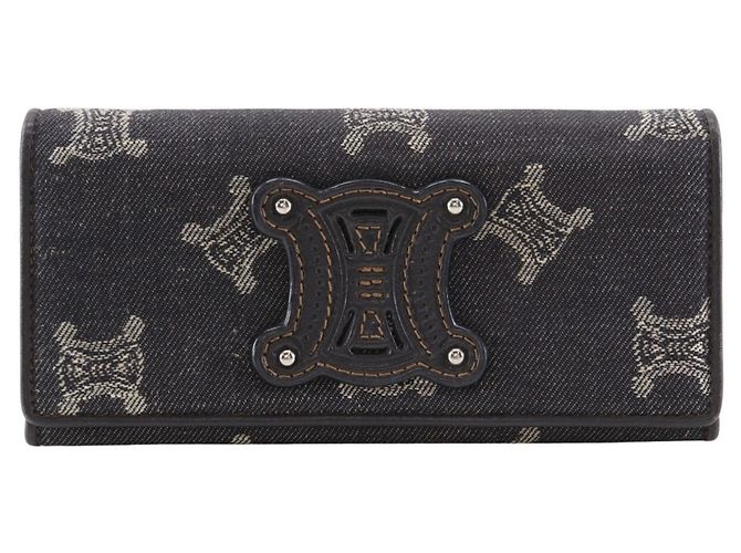 Céline Celine Triomphe Long Wallet in Navy Denim Navy blue