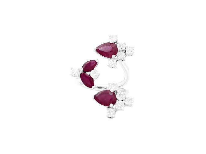 Autre Marque Offener Ring, Weißgold, Rubine und Diamanten.