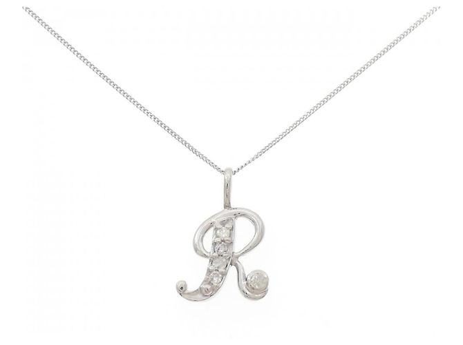 Autre Marque Platin-Diamant-Halskette mit Initial R Silber