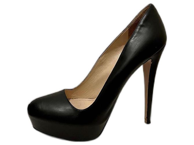 Prada black leather skyscraper heels