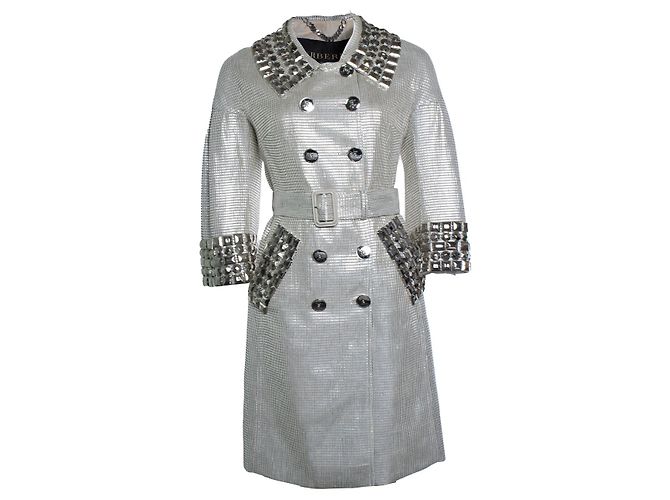 Burberry, silver metallic trench coat