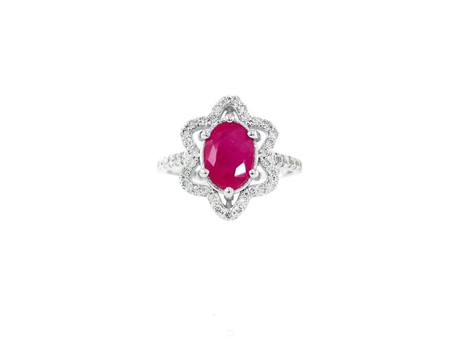 Autre Marque White gold ruby and diamond ring Silvery
