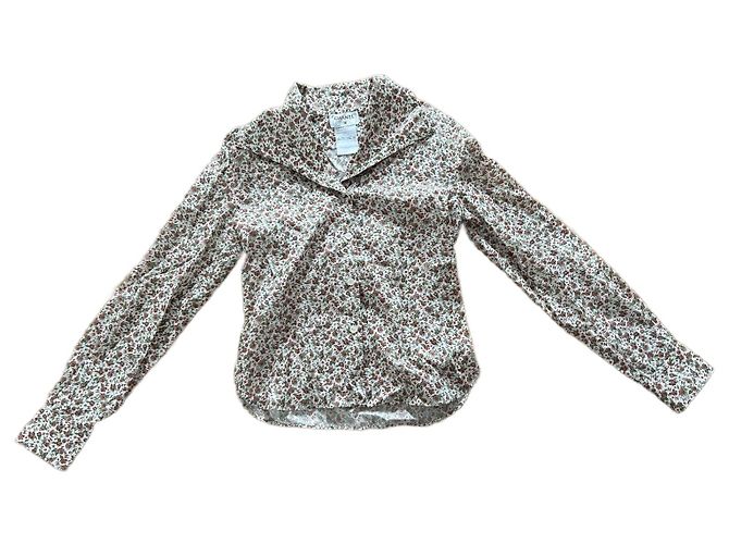 Blusa Camisa Chanel em Popeline de Algodão com Motivos de Flores e CC Multicor