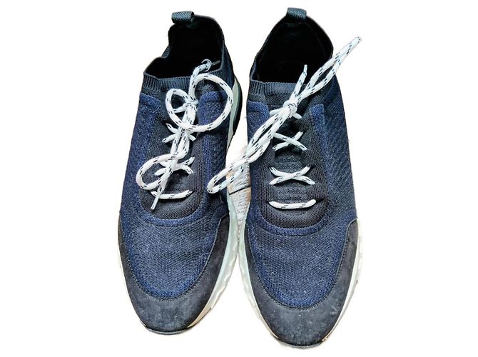 Hermès Baskets en cuir Addict Noir Bleu Marine