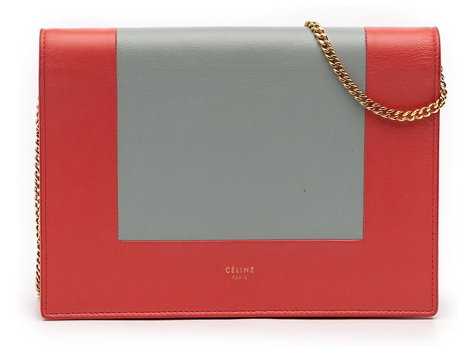 Céline Celine Red Leather Frame Wallet on Chain