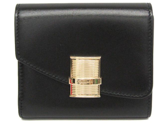 Salvatore Ferragamo Leather Tri-Fold Wallet Black