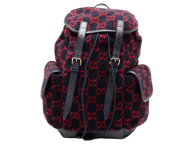 Gucci GG Wool Backpack Red Navy blue