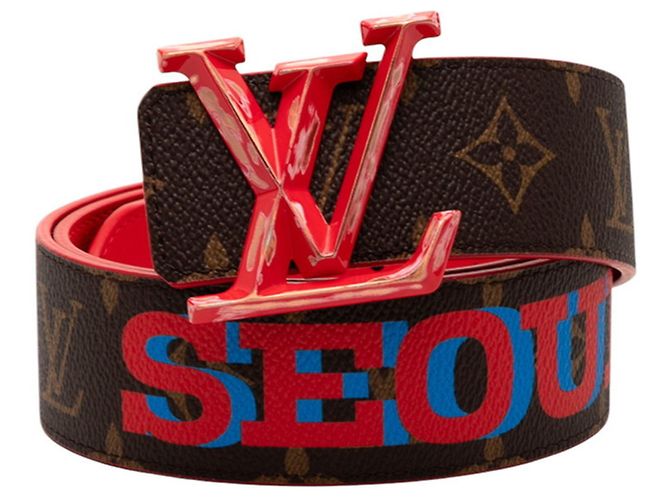 Initial Monogram Pyramid Gürtel Louis Vuitton x Virgil Abloh Braun Rot