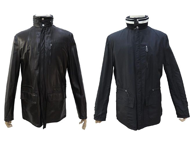 Hermès HERMES WENDENDE SCHWARZE LAMMFELLJACKE & SCHWARZER STOFF GRÖSSE 50 M