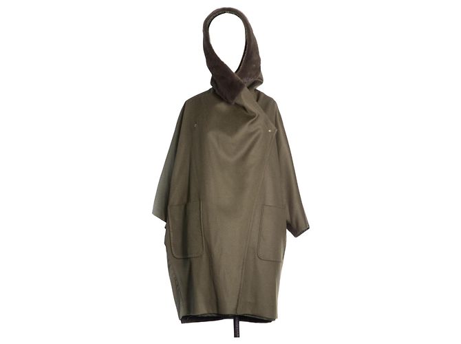 Abrigo reversible oversize Max Mara de cachemira y nylon Khaki Caqui