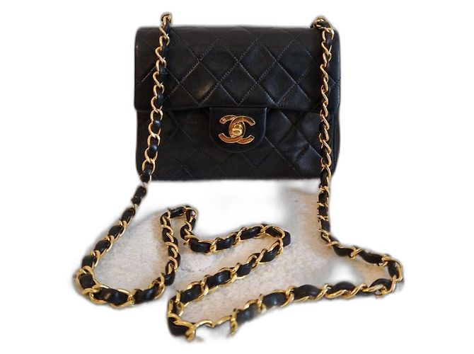 Chanel Mini Square borsa in agnello nero