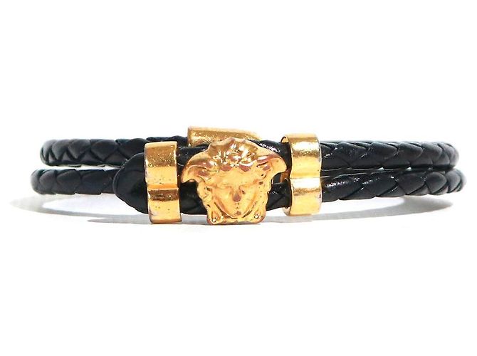 VERSACE - Pulseira Medusa de Couro Preto