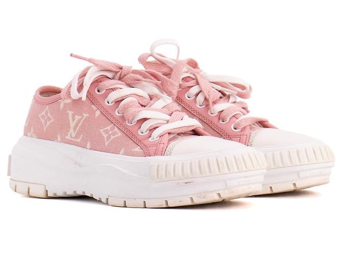 LOUIS VUITTON - Tênis Squad Low Louis Vuitton em denim rosa e branco (T35)