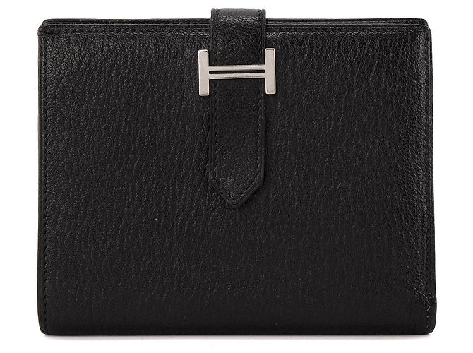 HERMÈS - Cartera Béarn Compact en piel de cabra negro