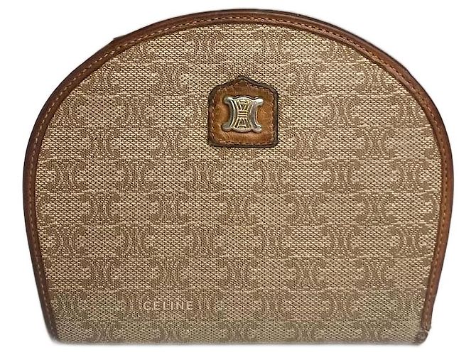 Triomphe Céline Vintage Celine Paris Leather Monogram Wallet Beige Brown