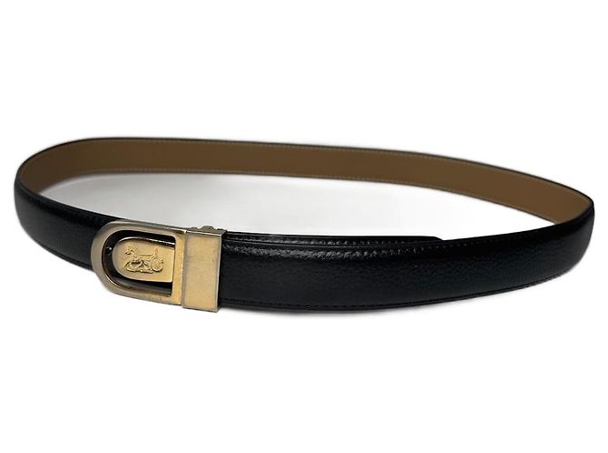 Céline Schwarzer Leder-Gürtel mit Vintage Celine Paris Wagenlogo