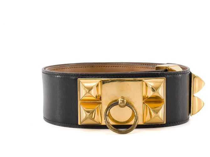 HERMÈS - Cinto Collier de Chien Hermès em couro preto (T80) Marrom
