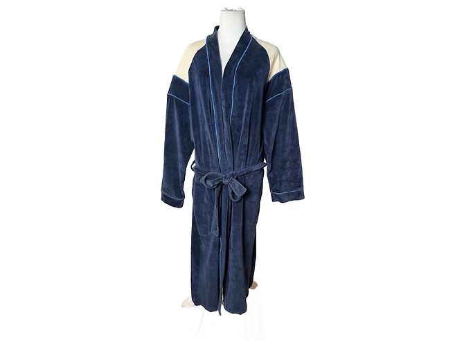 Vintage Dior Men’s Bathrobe Navy White L Navy blue