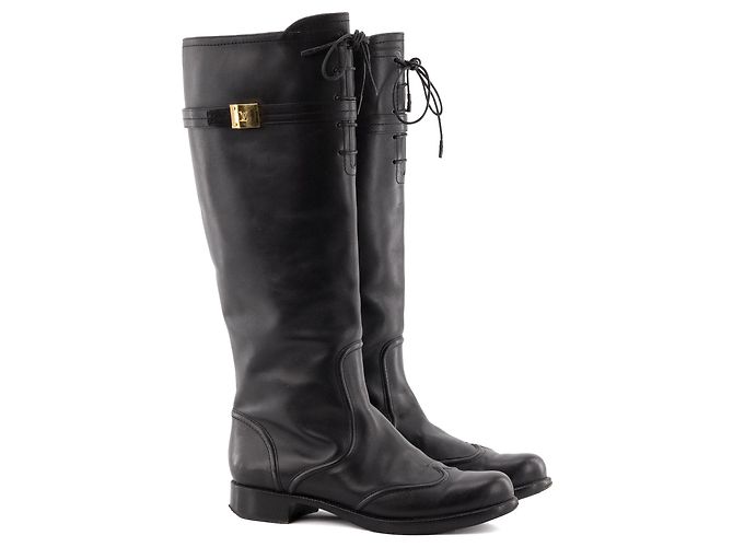LOUIS VUITTON - Louis Vuitton Riding Boots in Black Leather (Size 39.5)