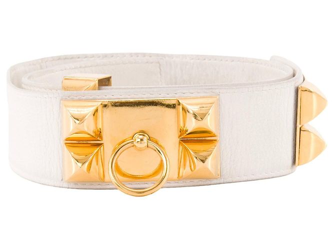 HERMÈS - Cinto Collier de Chien Hermès em couro branco (T75)