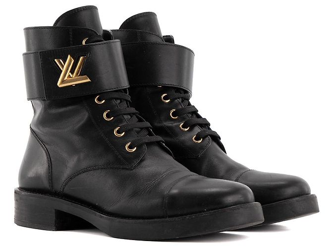 LOUIS VUITTON - Stivaletti Wonderland Flat Ranger Louis Vuitton in pelle nera (T39) Nero