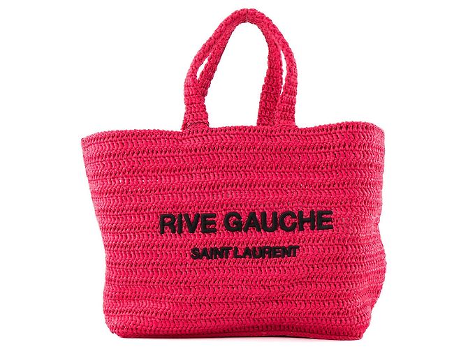 SAINT LAURENT - Cabas Rive Gauche Saint Laurent en raphia rose