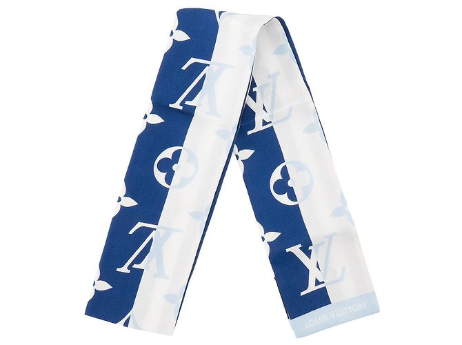 LOUIS VUITTON - Lenço de seda Parasol Louis Vuitton em seda azul e branca