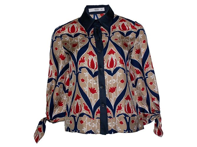 Bluse mit Blumenmuster und Schleifen von Prada Braun Rot Blau