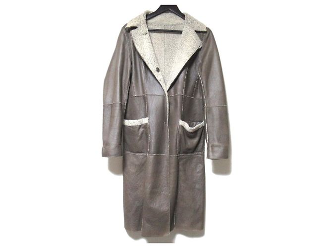 Autre Marque Abrigo reversible de shearling BORGO DEI BLU Castaño Blanco Blanco roto