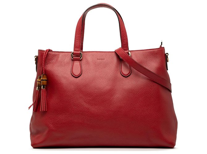 Bamboo Bolsa de couro vermelho Gucci com tassel de bambu