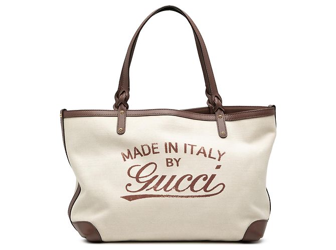 Gucci Braune Canvas Tragetasche Beige