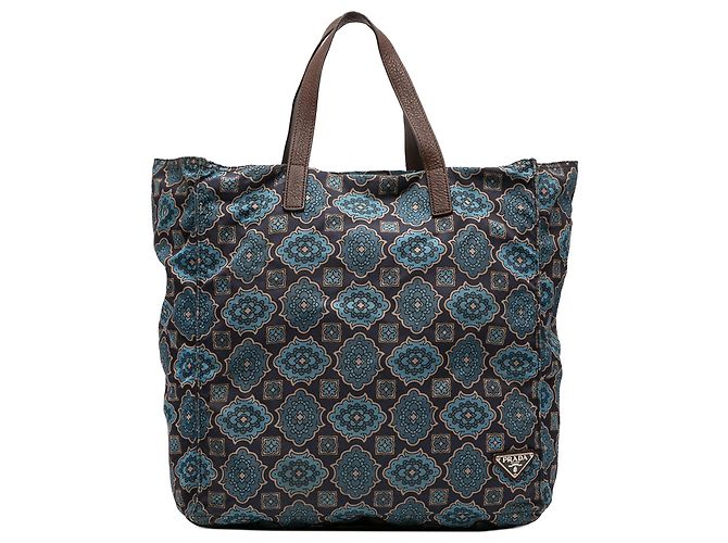 Prada Blue Tessuto Stampato Tote Navy blue