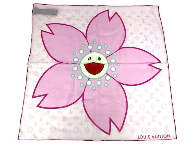 Louis Vuitton LV×TM Takashi Murakami Cherry Blossom Carré 55 Scarf Pink Silk Cotton  ref.2642997