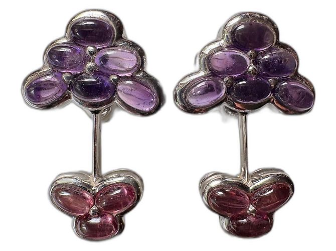 Mauboussin Grappe Ohrringe Weißgold Amethyst Turmalin Lila