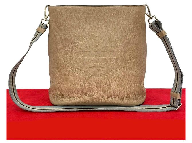 Prada VITELLO PHENIX Leder Schultertasche Braun Beige