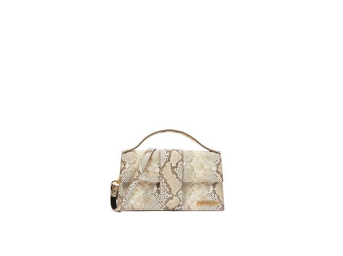 Jacquemus Le Grand Bambino Bolsa com Aba em Pele de Python Bege