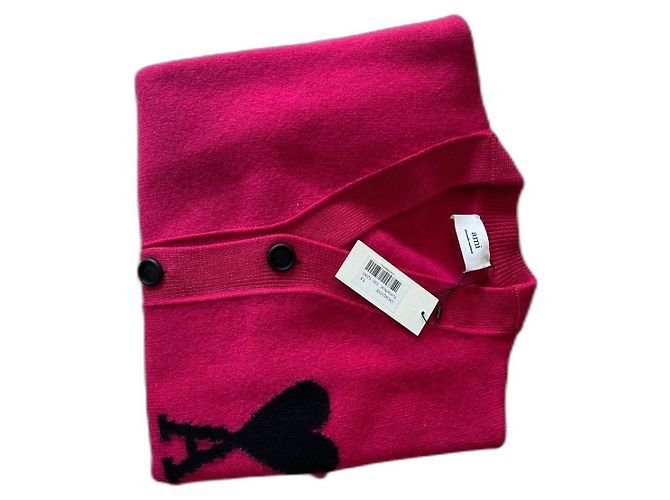 Ami Paris Wollcardigan Rosa Schwarz Pink