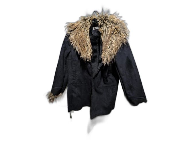 Balmain Kunstfellmantel Größe 42 wie neu Schwarz Golden