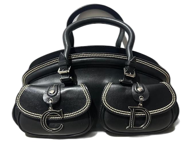 MEDIUM DETECTIVE CHRISTIAN DIOR BLACK LEATHER HAND BAG Black Handbag  ref.2644517