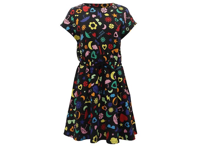 Abito Mini Svasato Stampato Love Moschino in Cotone Multicolore