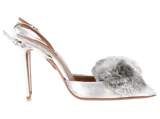  Aquazzura Powder Puff 105 Singback Pumps in Grey Velvet  ref.2645488