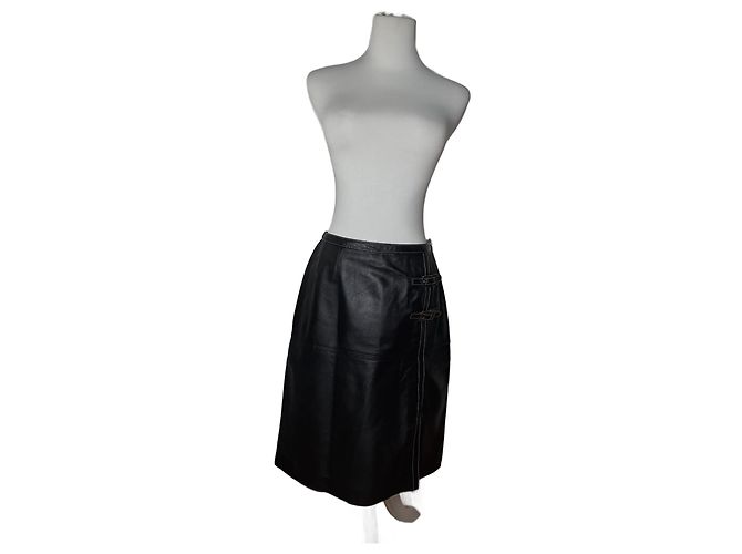Courreges Vintage Courrèges Lederrock schwarz