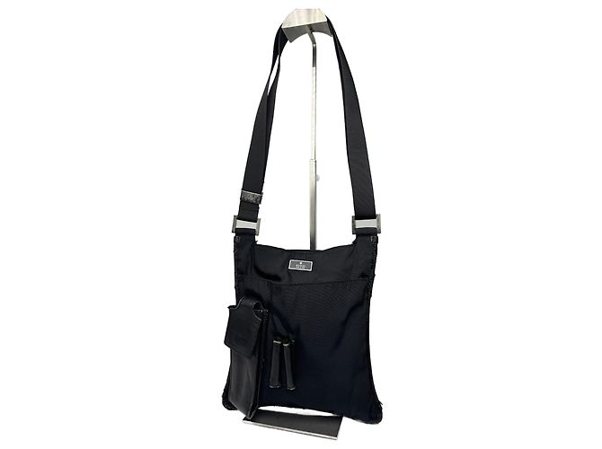 Vintage Gucci Multiway Leder-Polyester Tasche Schwarz