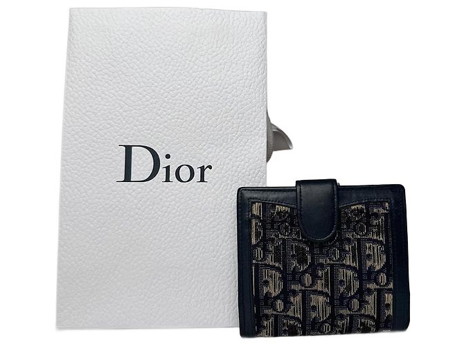 Vintage Dior Oblique Monogram Wallet Navy Beige Navy blue