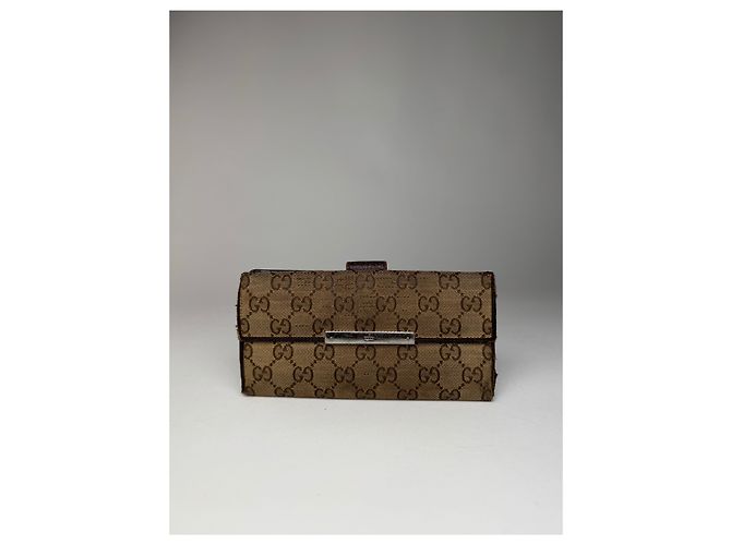 Vintage Gucci Monogram Canvas Leather Wallet Brown