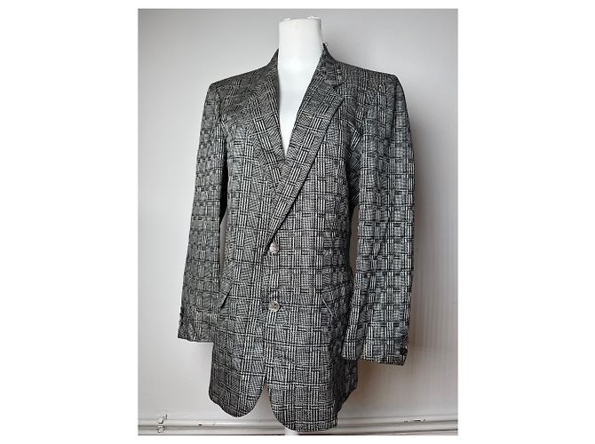 Vintage Balenciaga Checked Wool Blazer Grey White Black