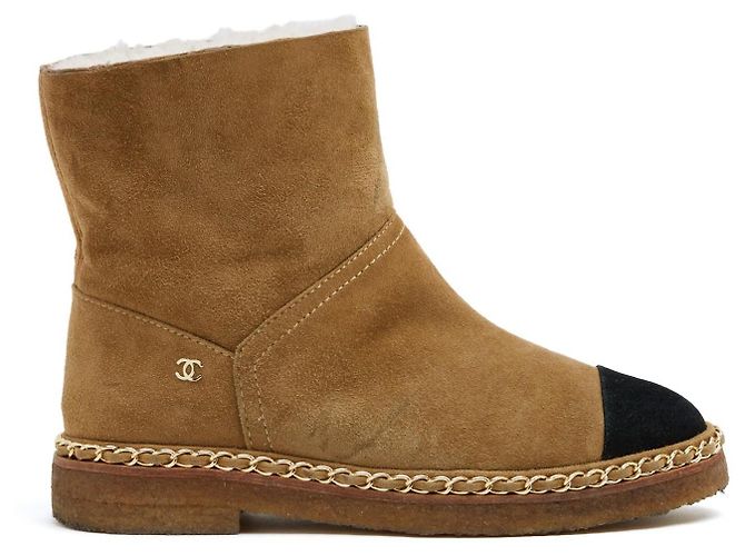 Chanel Stiefeletten 2 Farben EU36 Klassische 2 Farben Coco Neige Wildleder Kettenstiefel UK3.5 US6 Schwarz Beige